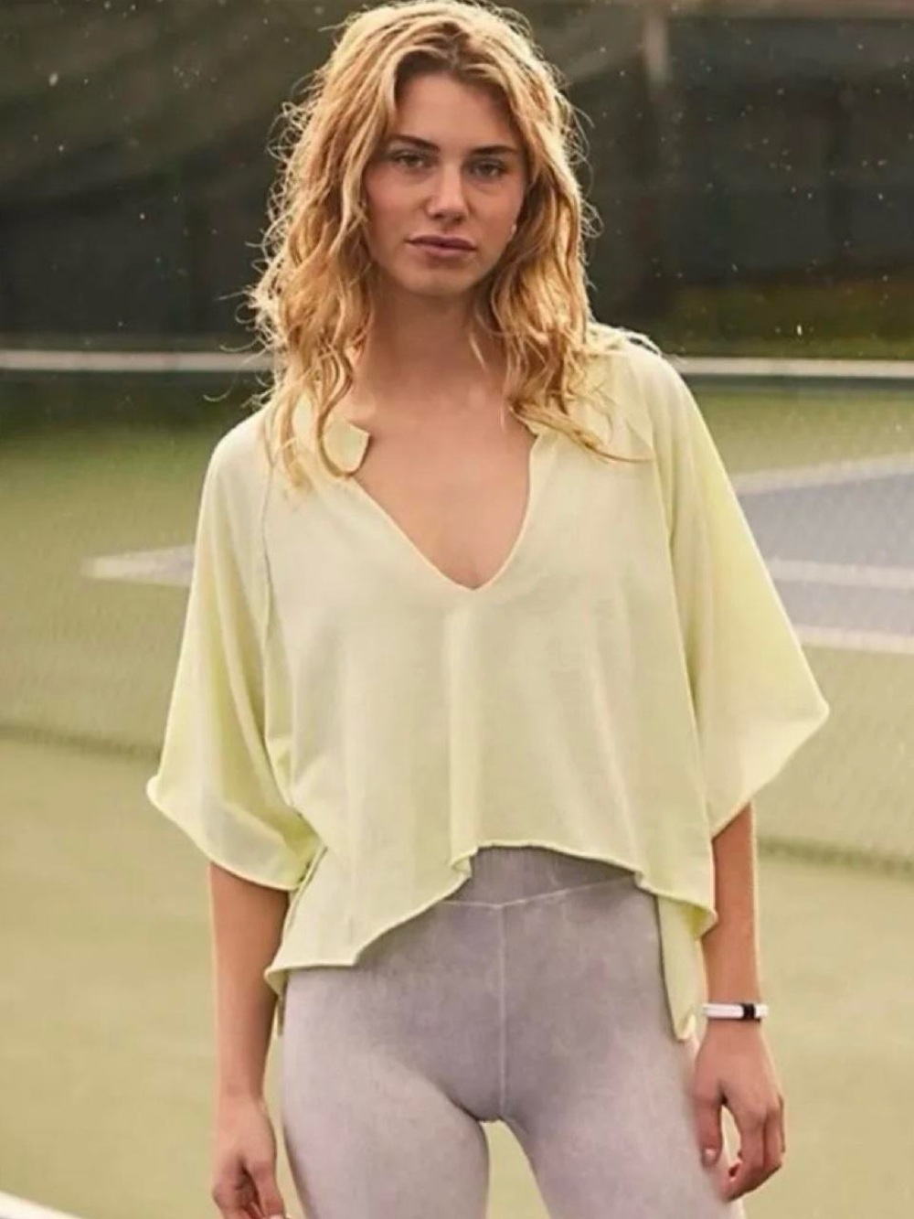 Free People Movement Reflect Tee in Whipped Lime V-Neck Flowing Women's Top